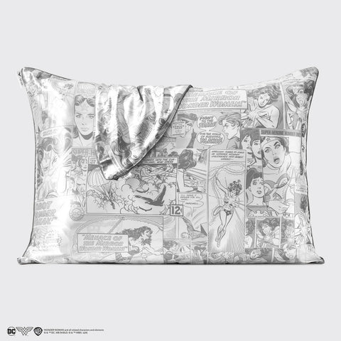 Kitsch x Wonder Woman Satin Pillowcase in Comic Print