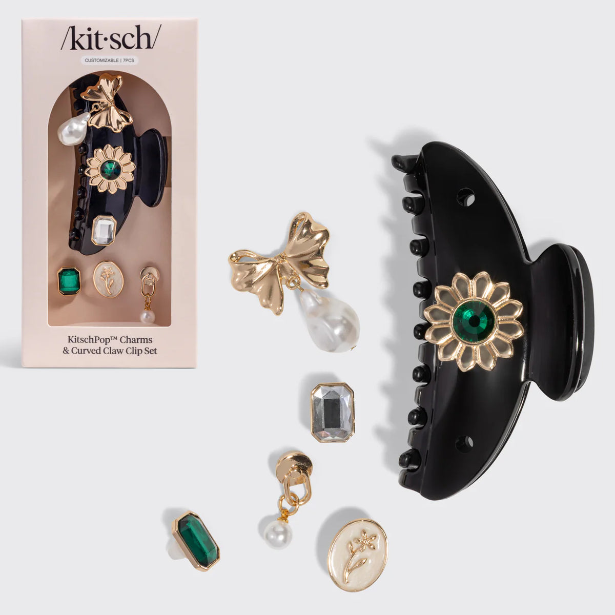 KitschPop™️ Curved Claw Clip & Charms in Vintage Black