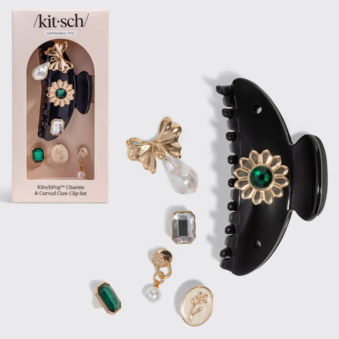KitschPop™️ Curved Claw Clip & Charms in Vintage Black