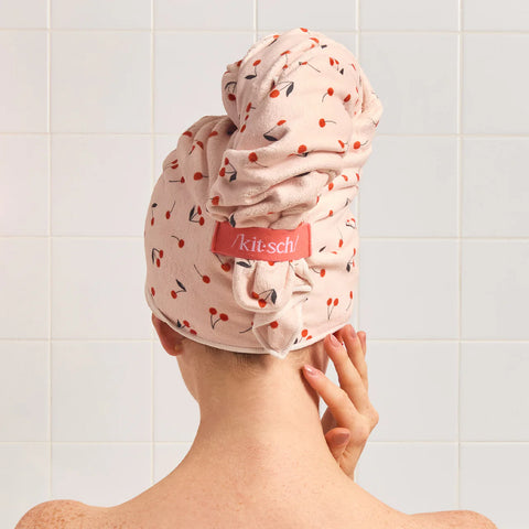 Cherry Print XL Hair Towel Wrap