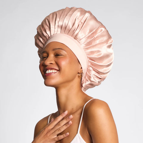 Satin Lined Flexi Shower Cap + Blush Oversized Satin Bonnet Bundle