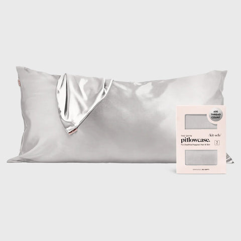 Satin Pillowcase in Silver 2 Pack Bundle - King