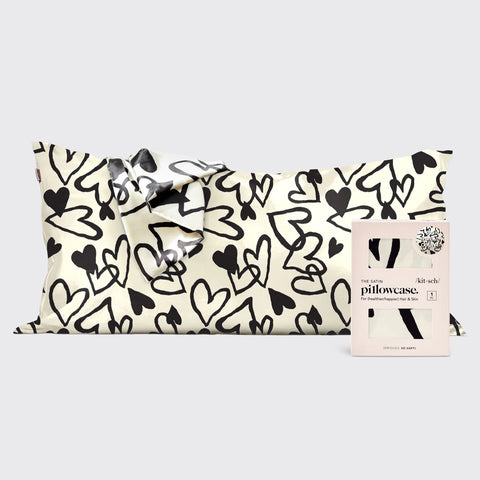 Satin Pillowcase in Heart Print - King