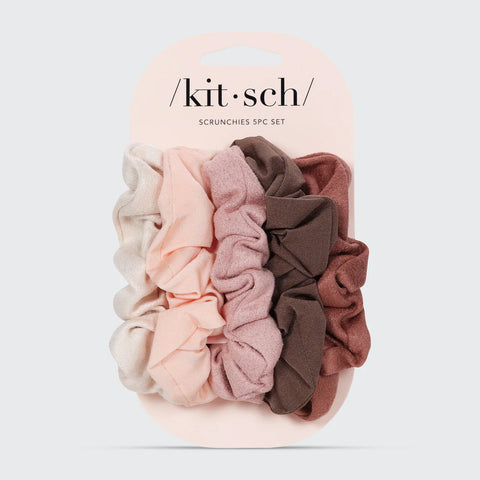 Assorted Textured Scrunchies 5pc Set - Terracotta